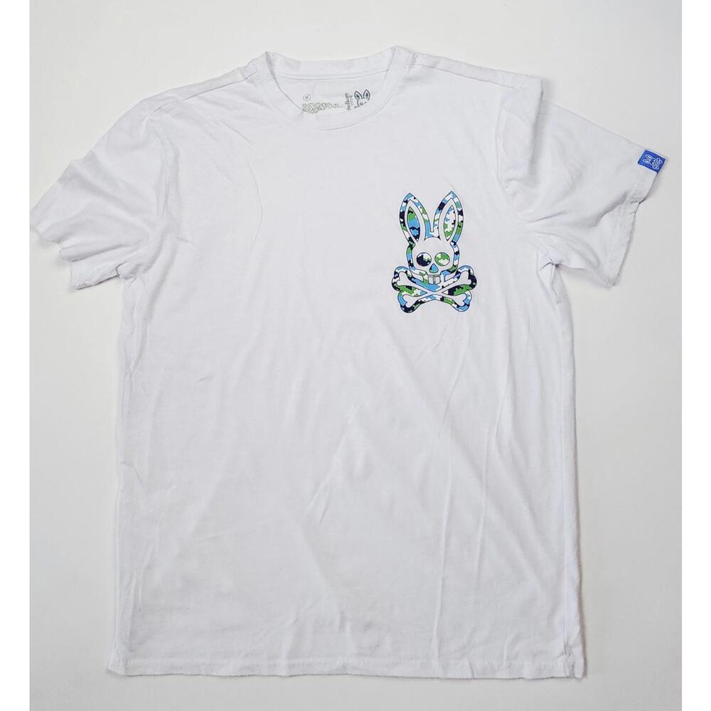 Unique White Graphic Tee with Bunny Skull Design mens med
